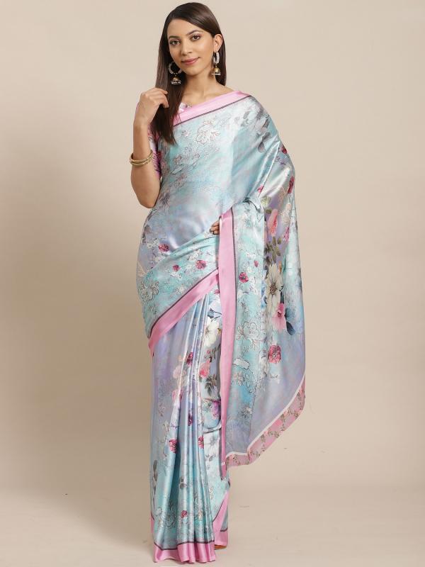 Apple Folwery 4-Satin-Crepe-Fancy-Saree